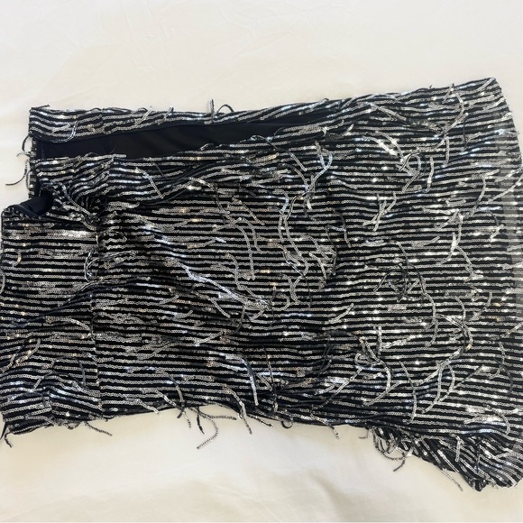 Silence + Noise Womens Black & Silver Sequins Fringe Strapless Mini Dress,Size L - Picture 13 of 14